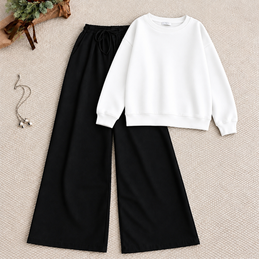 White Sweat Shirt With Black Flapper Trouser Tracksuit