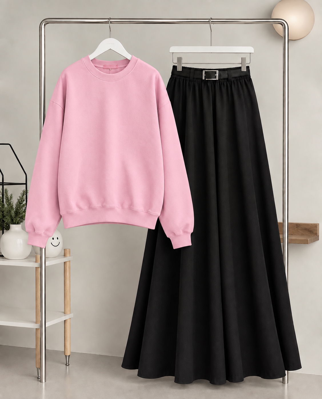 Sweat Shirt With Black Maxi Skirt