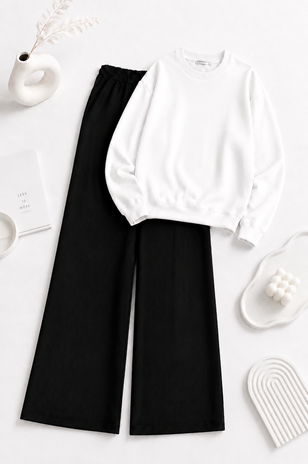 White Sweatshirt with Black Flapper Trouser Tracksuit