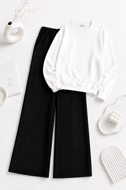 White Sweatshirt with Black Flapper Trouser Tracksuit