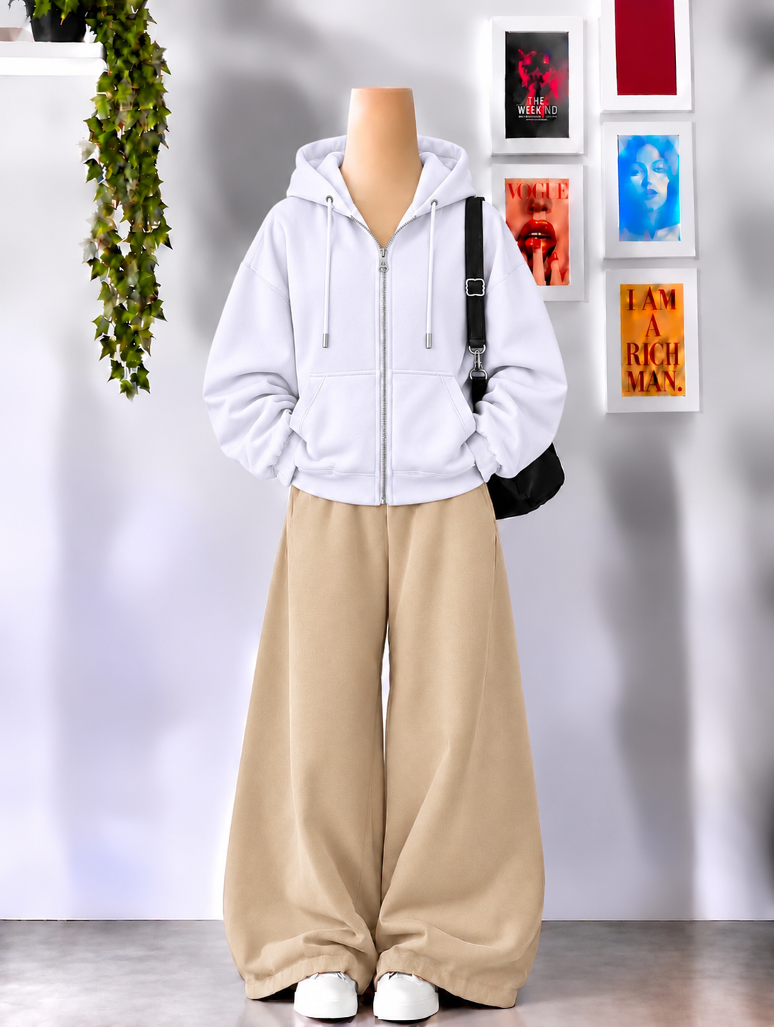 White Zipper With Beige Flapper Tracksuit