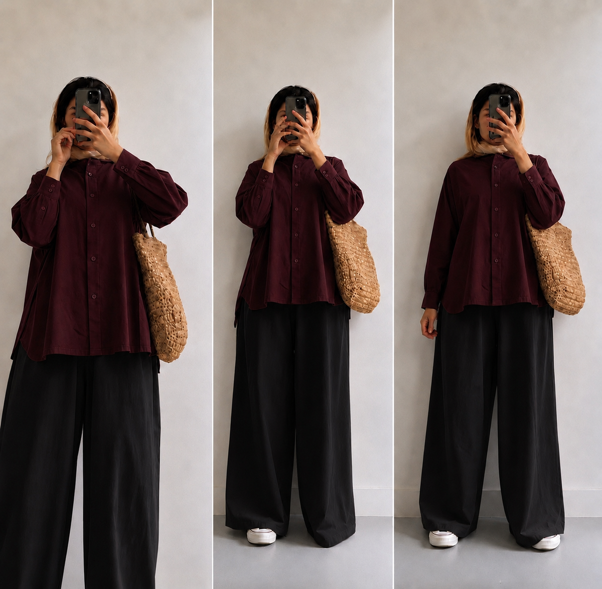 Maroon button down with Black Flapper Cordset