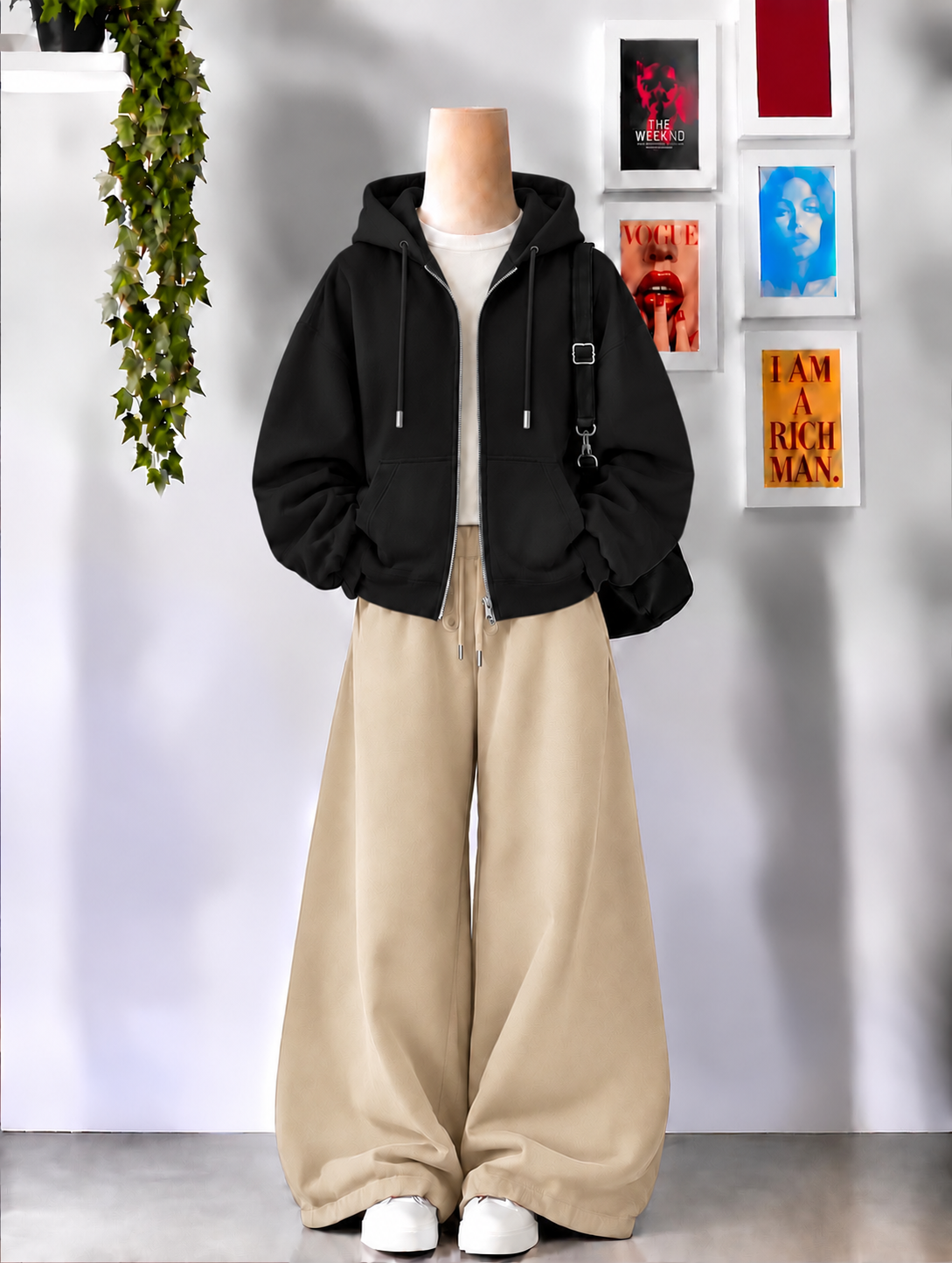 Black Zipper + Inner  With Beige Flapper Tracksuit