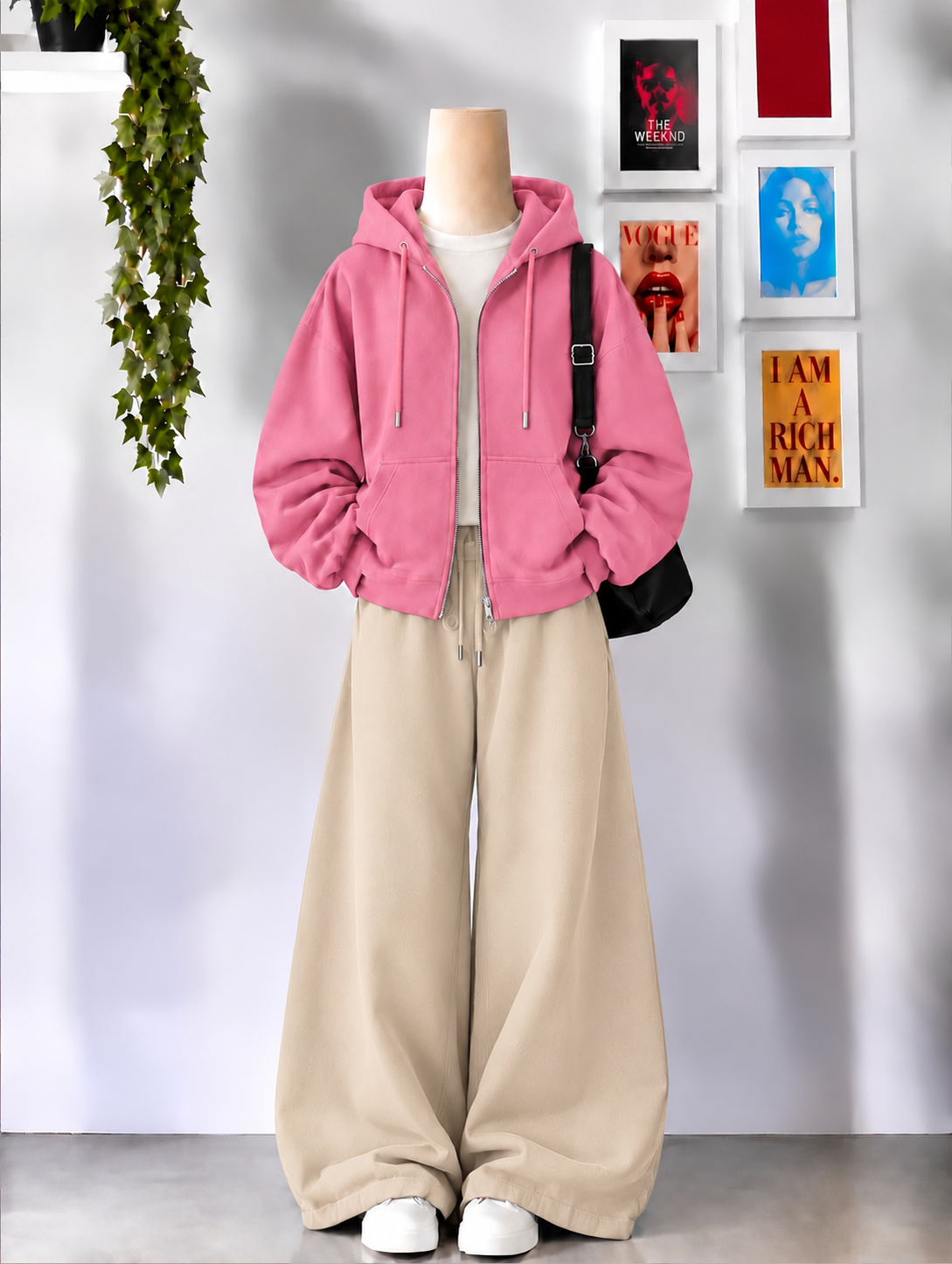 Pink Zipper + Inner  With Beige Flapper Tracksuit
