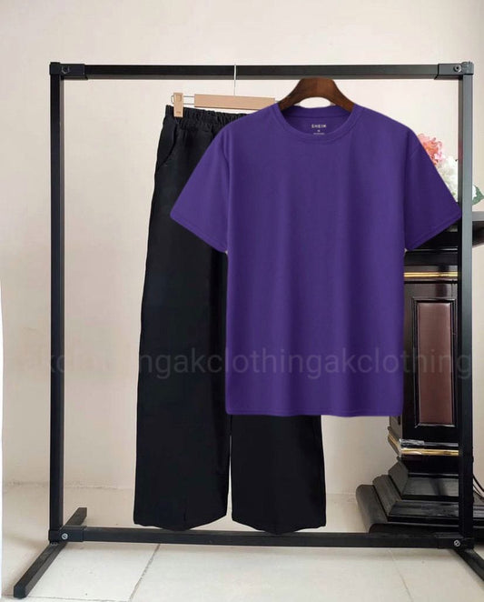 Black Flapper Purple Tshirt cordset Summer tracksuit