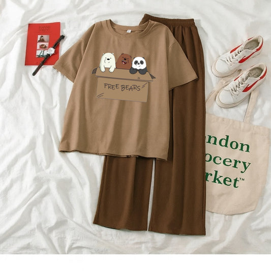 Pack of 2 Coffee Tshirt Free Bear With Brown Flapper Trouser