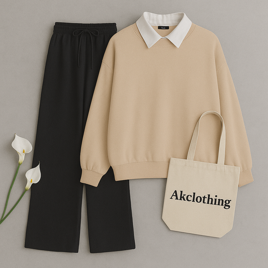 Skin Collar Sweatshirt with Black Flapper Trouser