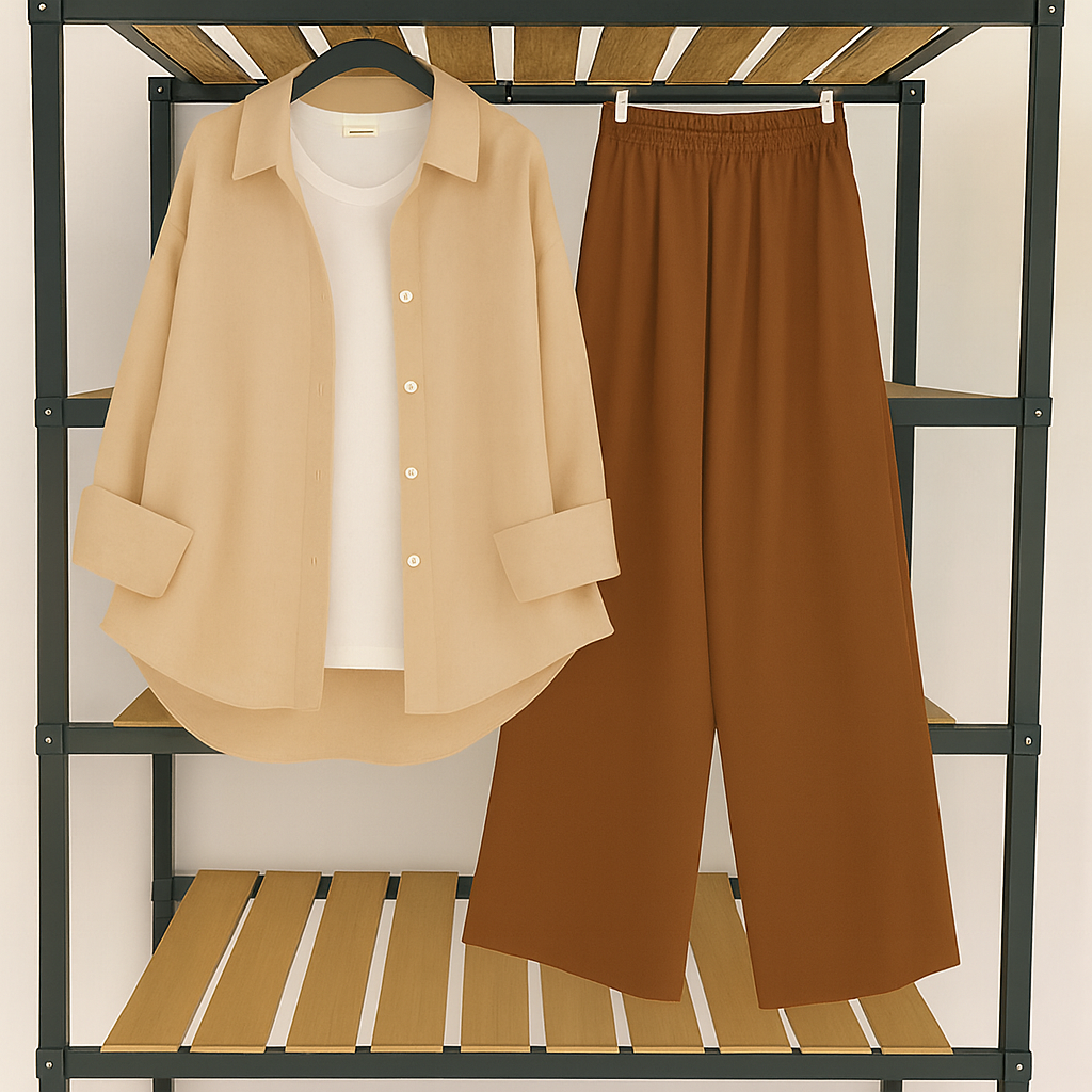 Skin button down with inner + brown flapper