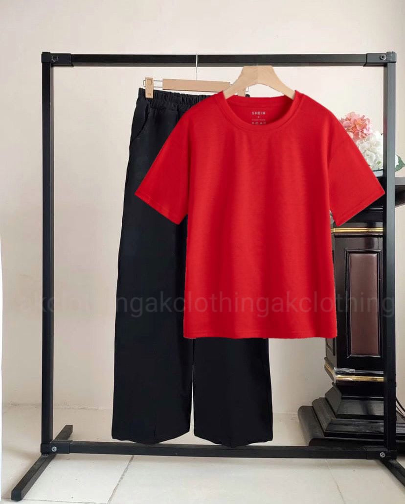 Black Flapper Red tshirt Summer cordset tracksuit