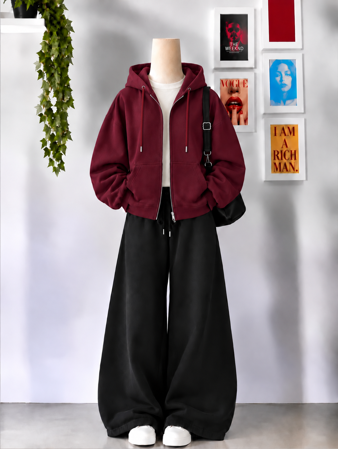 Maroon Zipper + Inner  With Black Flapper Tracksuit