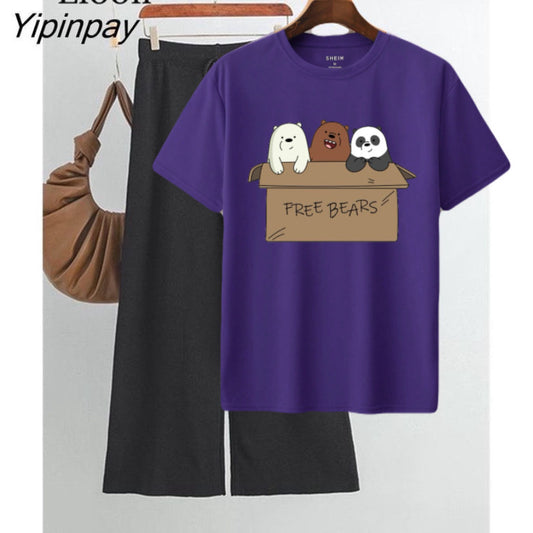 Black flapper purple Tshirt three bear cordset tracksuit