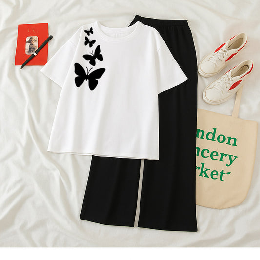 Pack of 2 White Tshirt Butterflyies With Black Flapper Trouser