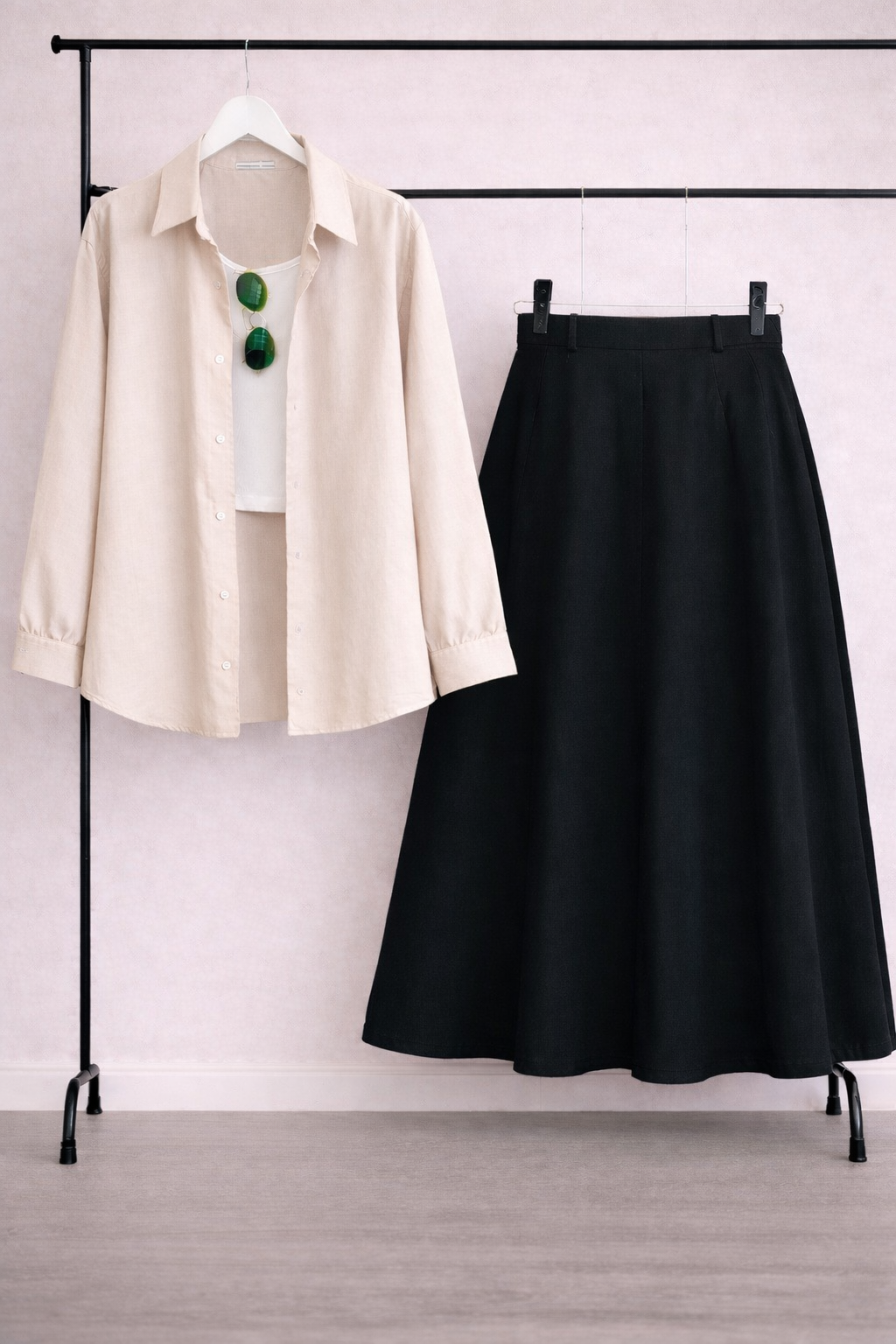 Pack of 3 Skin Button down + Tanktop  With Black Skirt
