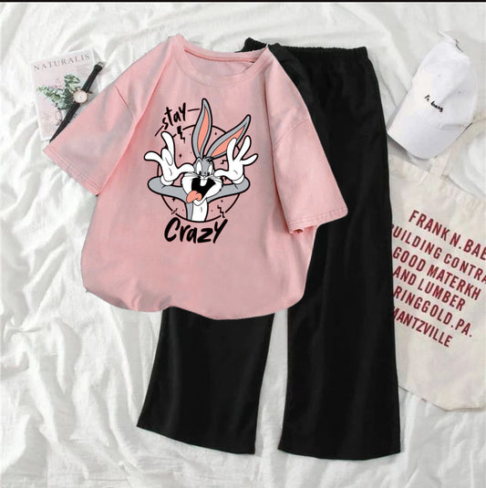 Stay crazy bunny pink black flapper summer tracksuit