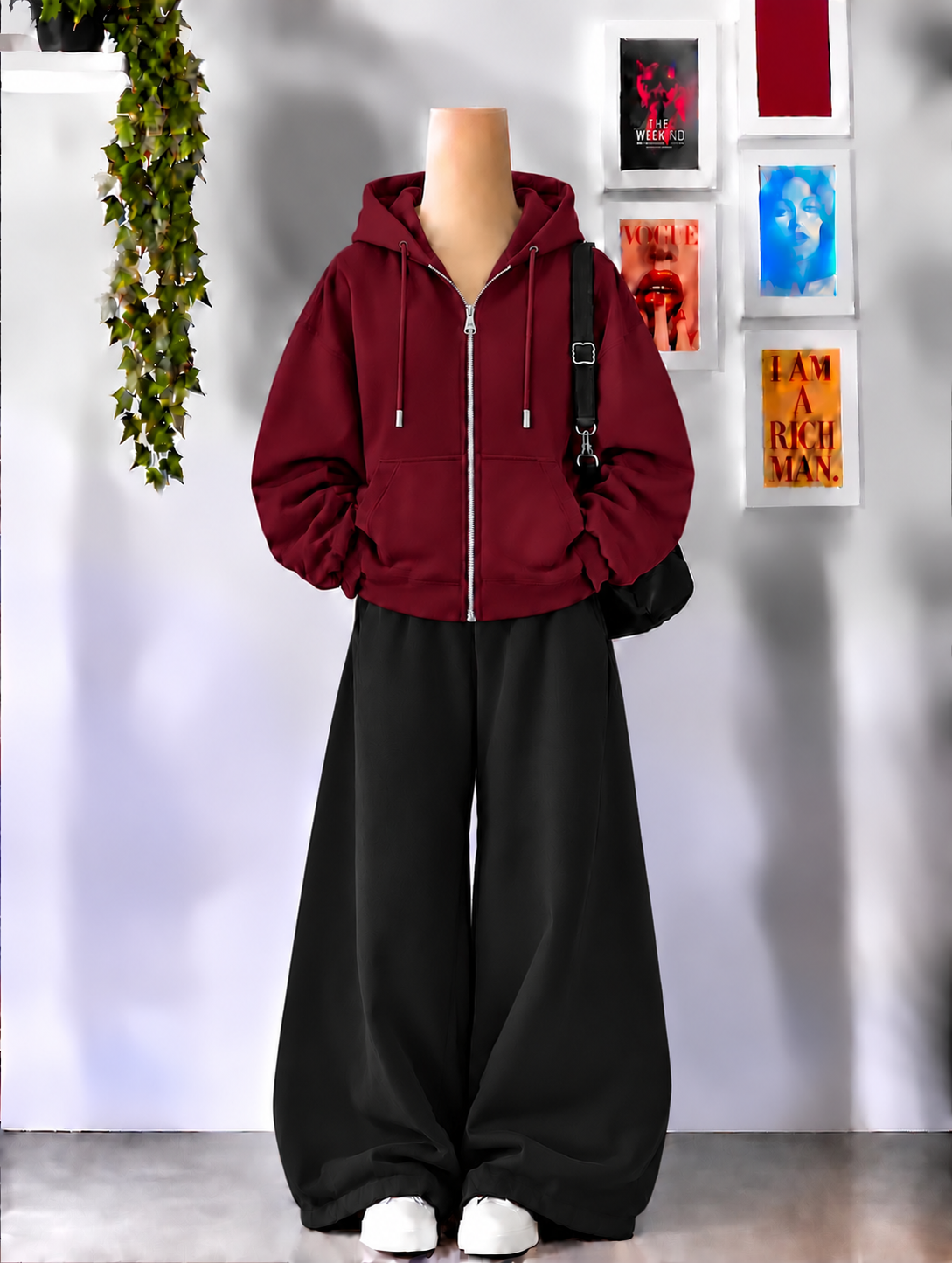 Maroon Zipper With Black Flapper Tracksuit