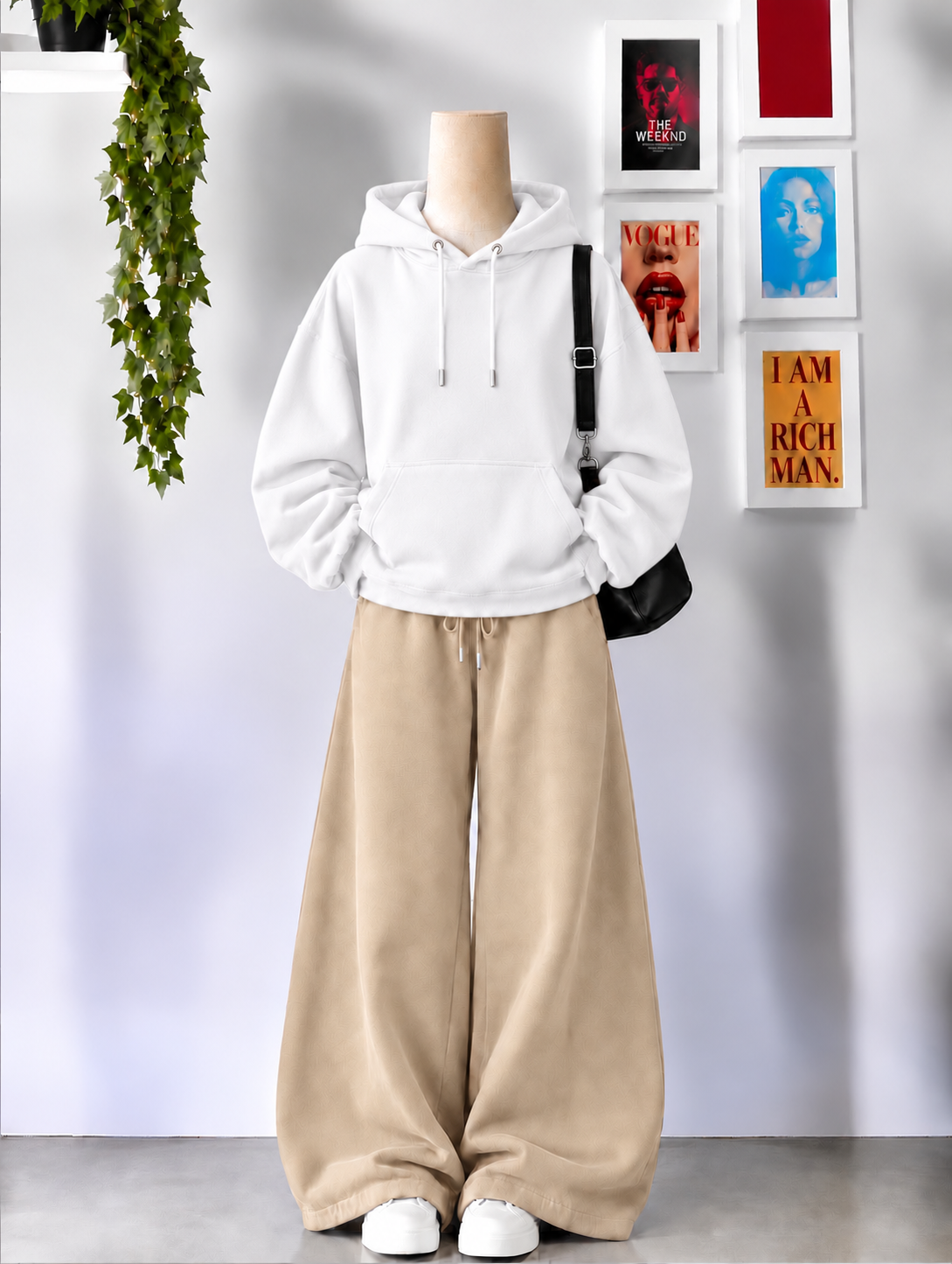 White Hoodie With Beige Flapper Tracksuit