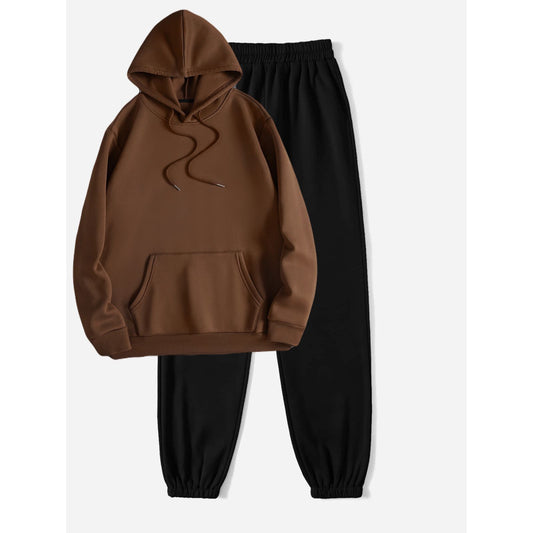 Brown hoodie + Black trouser winter tracksuit