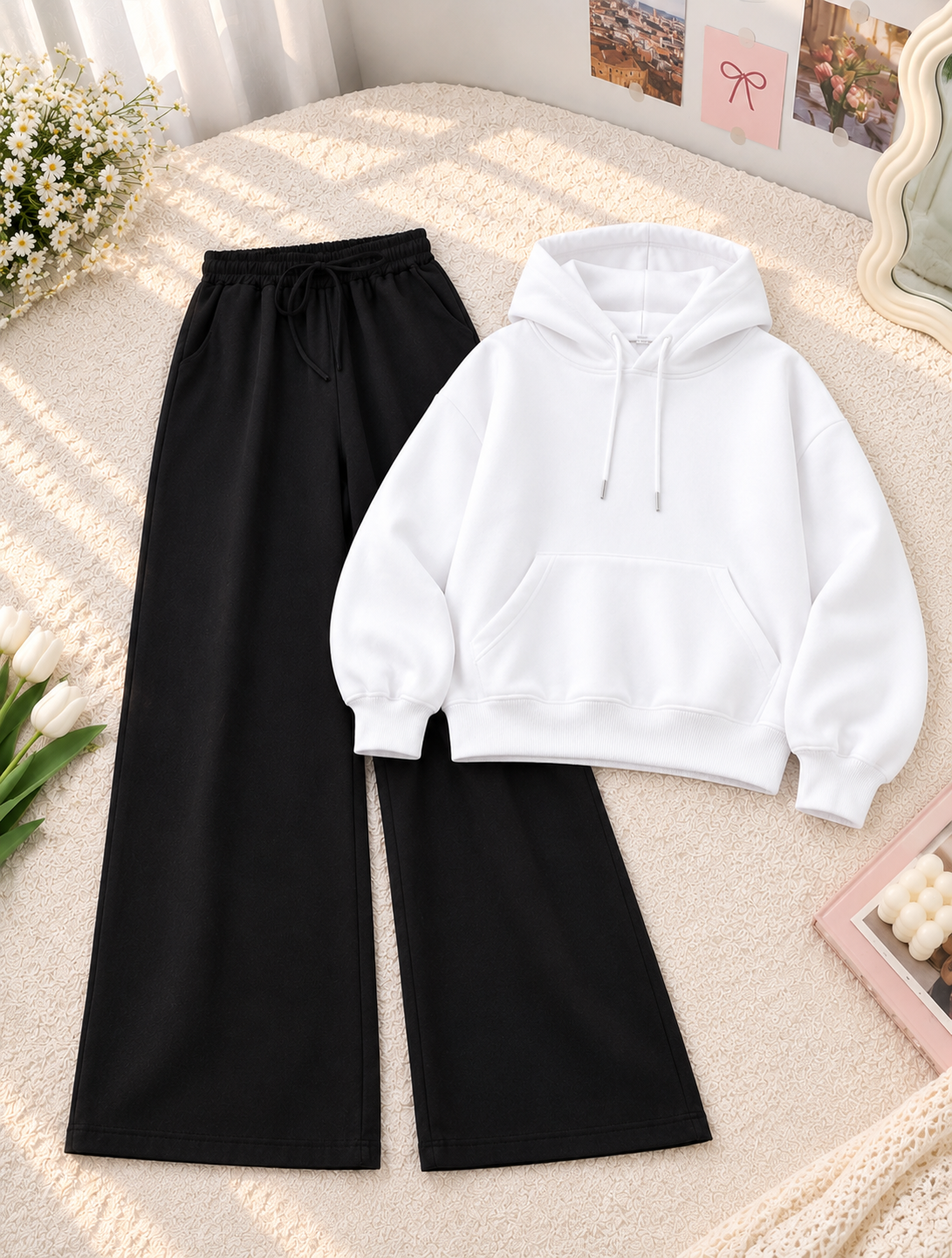 White Hoodie With Black Flapper Tracksuit