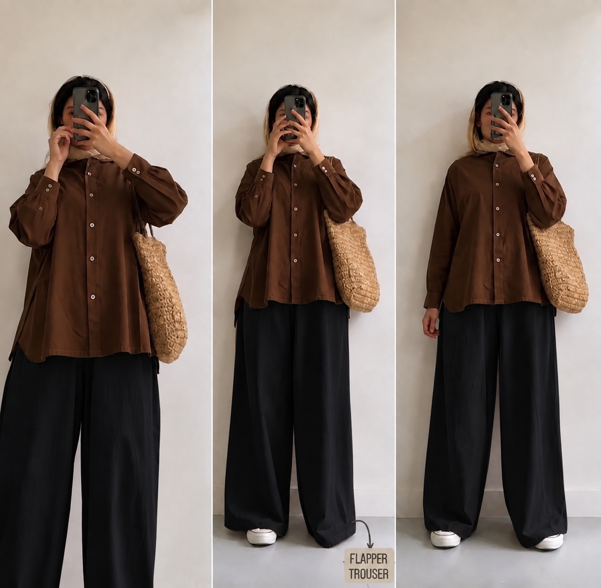 Brown button down with Black Flapper Cordset