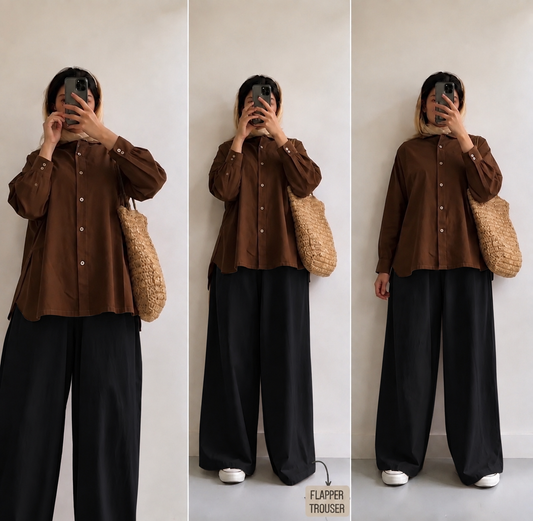 Brown button down with Black Flapper Cordset