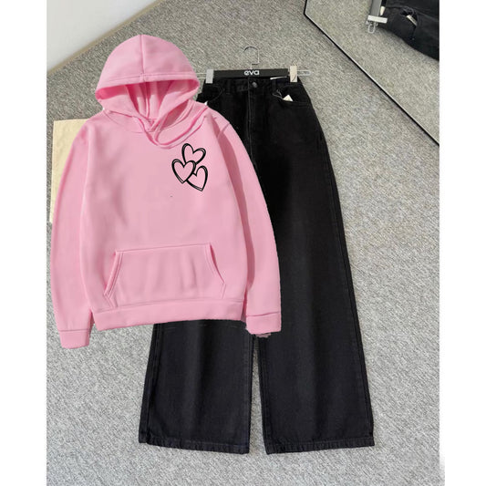 3 heart p pink hoodie black wide leg jeans