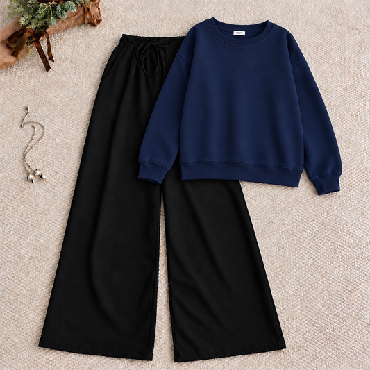 Navy Sweat Shirt With Black Flapper Trouser Tracksuit
