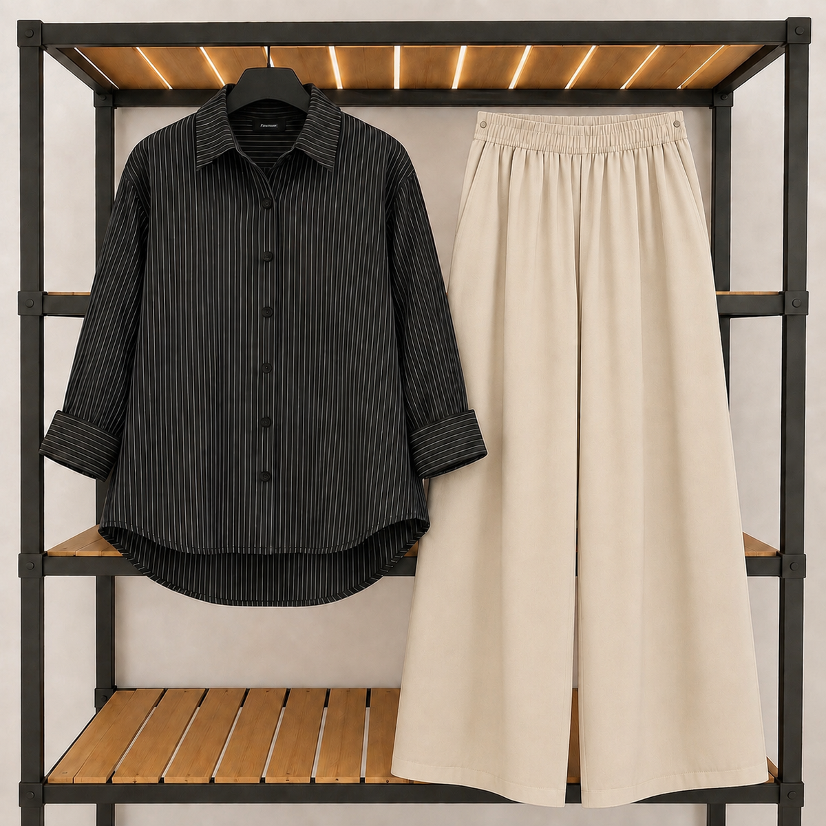 Black Pinstripe Button Down With Flapper Trouser