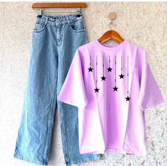 Sky wide leg jeans +Lilac  tshirt Stars
