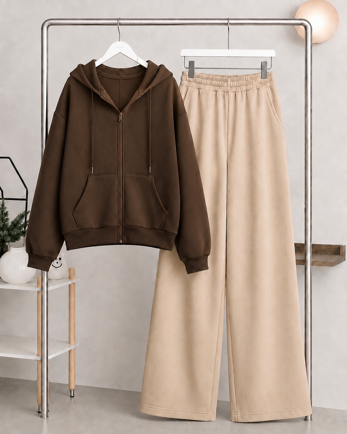 Brown Zipper Hoodie with  Skin Flapper Trouser Tracksuit