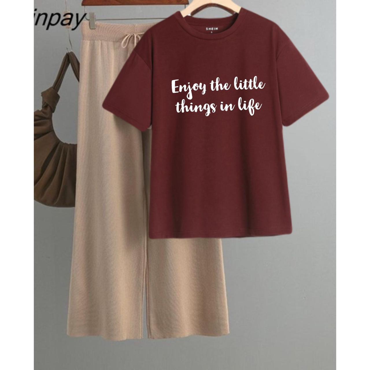 Little thing Slogan Brown tshirt Beigh Flapper Summer Track suit