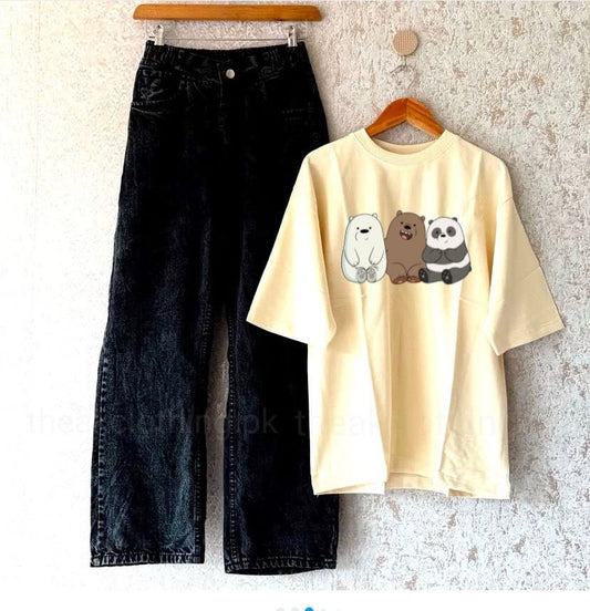 Black wide leg jeans + Skin  tshirt 3bear