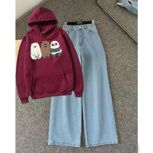 3 bear maroon hoodie sky wide leg jeans