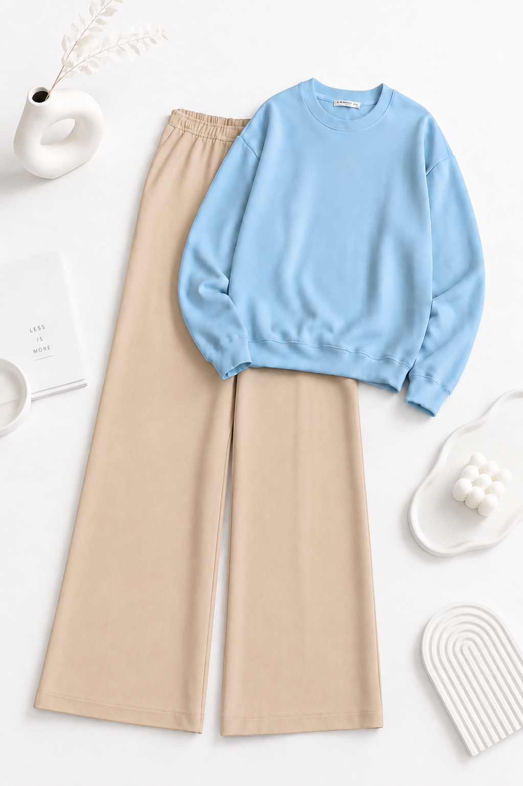 Sky blue Sweatshirt with  Beige Flapper Trouser Tracksuit