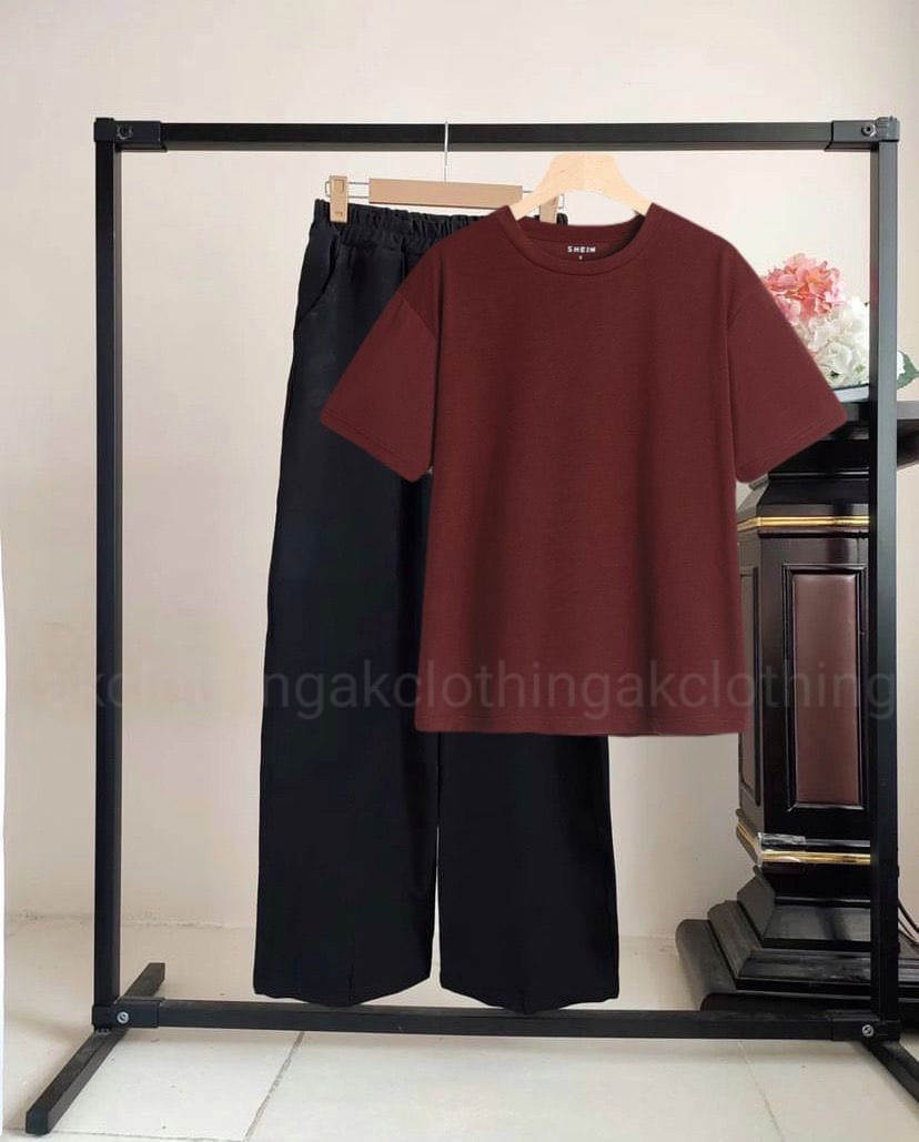 Black Flapper Maroon Tshirt cordset Summer tracksuit