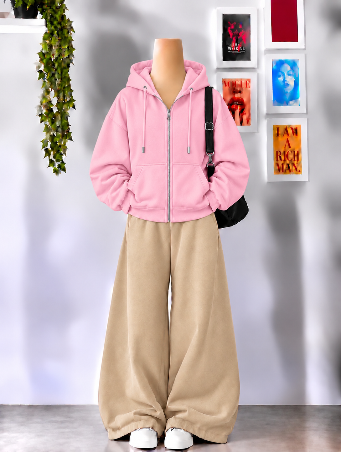 Pink Zipper With Beige Flapper Tracksuit