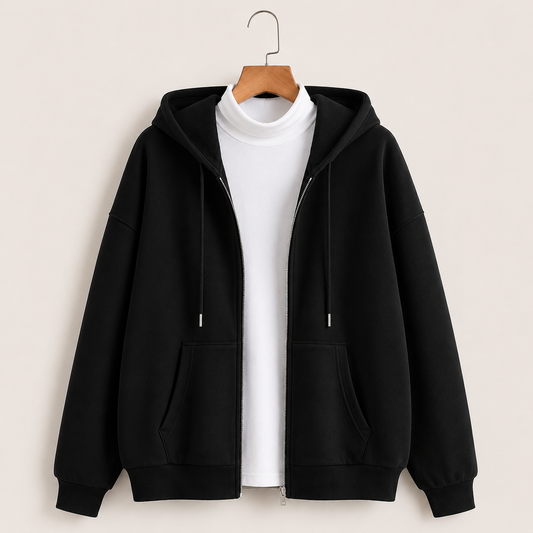 Black zipper hoodie with Highneck
