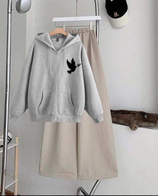 Bird p Zipper Hoodie with Skin  Flapper Trouser Tracksuit – Grey
