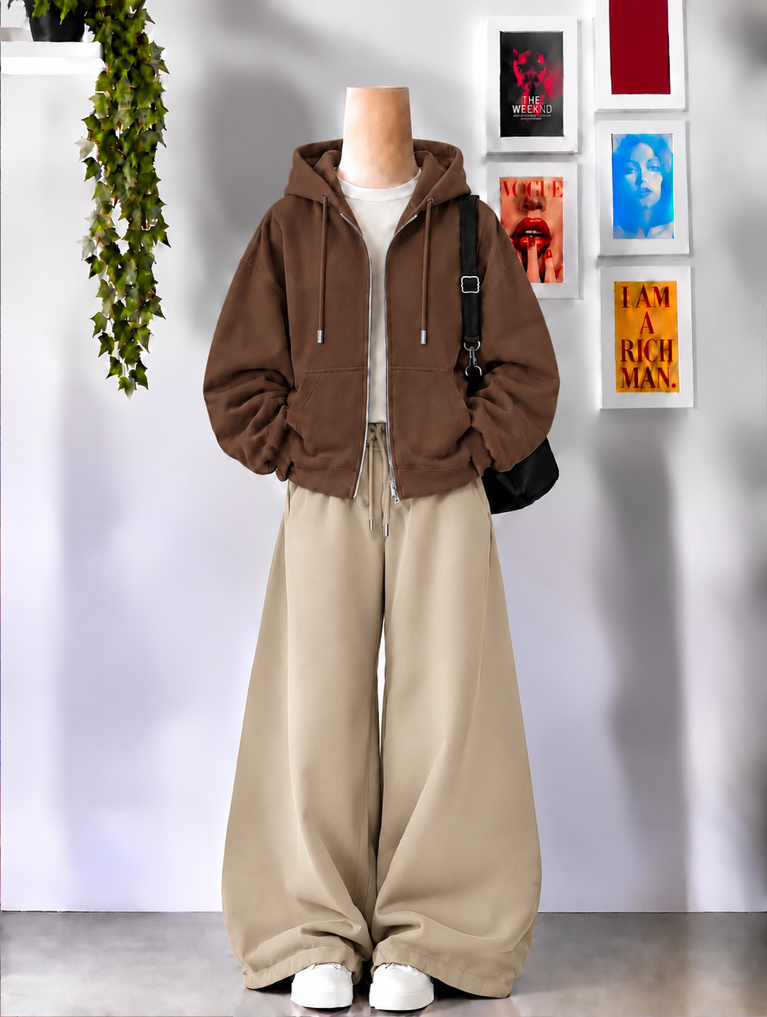 Brown Zipper + Inner  With Beige Flapper Tracksuit