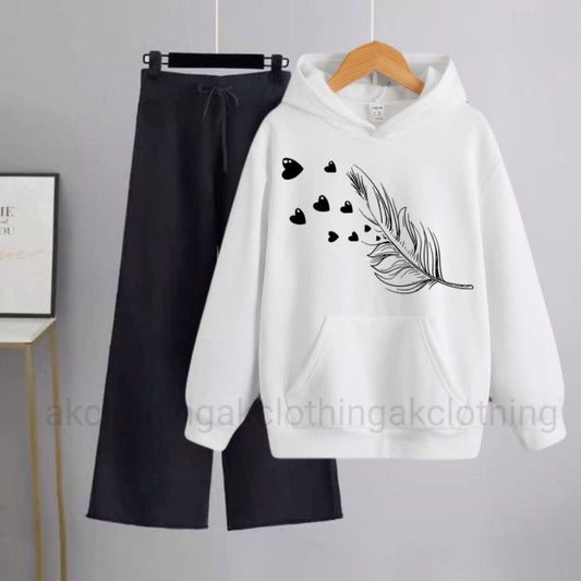 White Hoodie Feather leaf Black Flapper Tracksuit