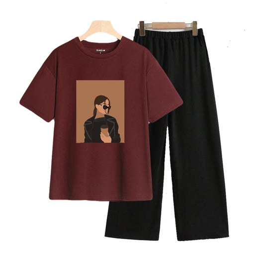 Coffee girl maroon black flapper summer tracksuit