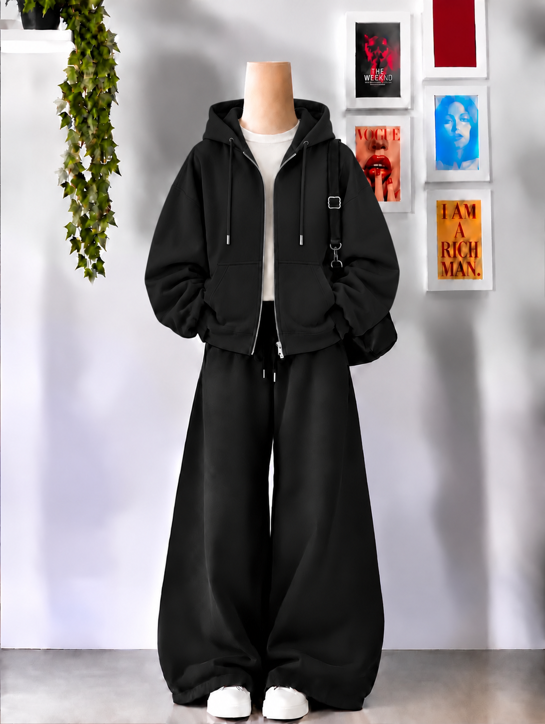 Black Zipper + Inner  With Black Flapper Tracksuit