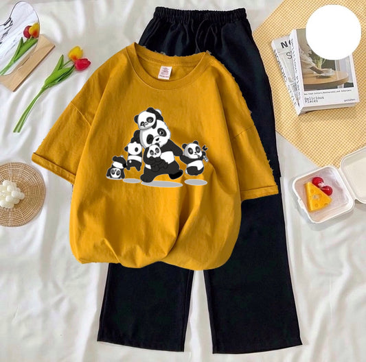 Panda family yellow black flapper summer tracksuit