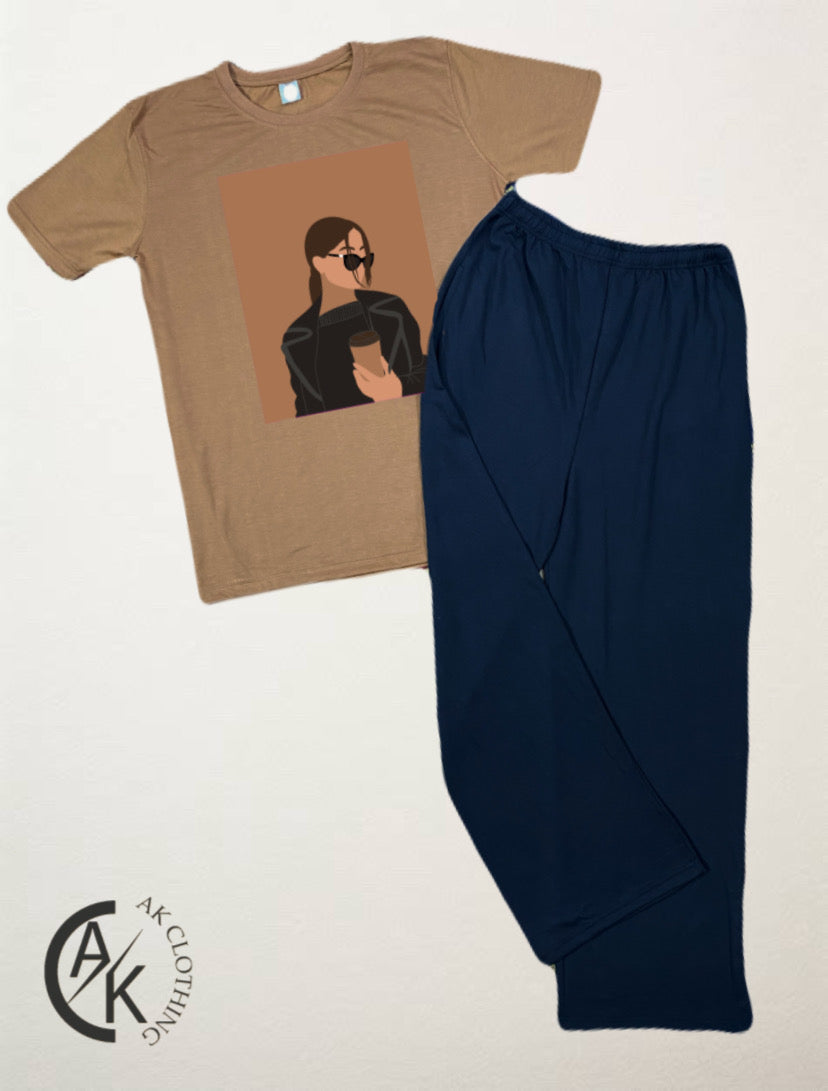 Coffee girl Brown Black Flapper Summer Tracksuit