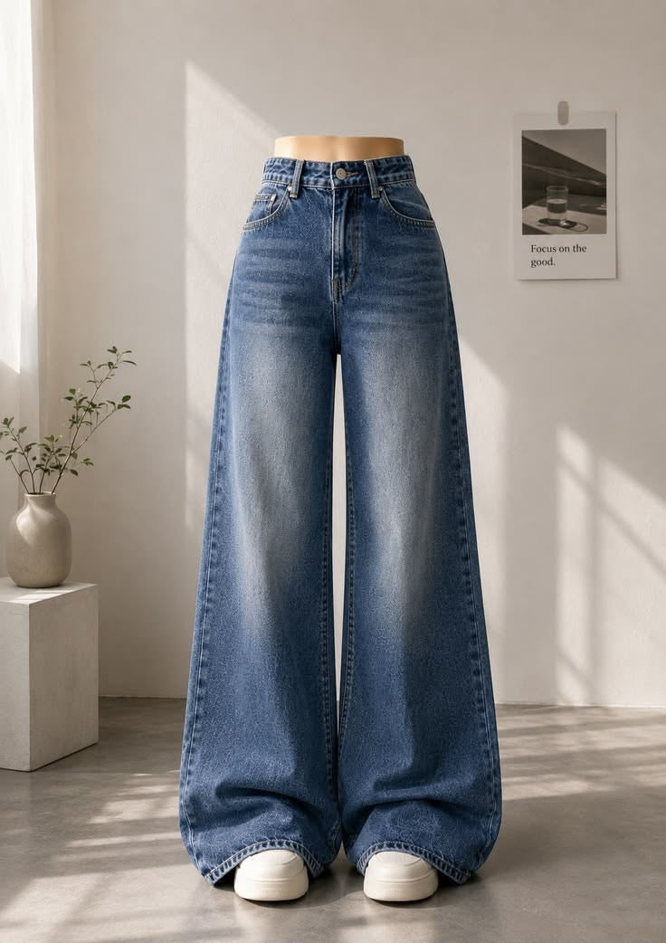 Shaded Mid Blue Wide leg jeans