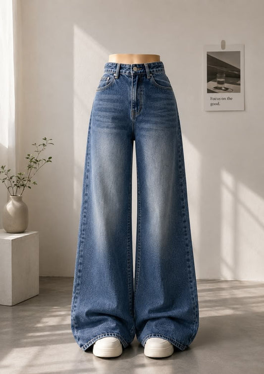 Shaded Mid Blue Wide leg jeans