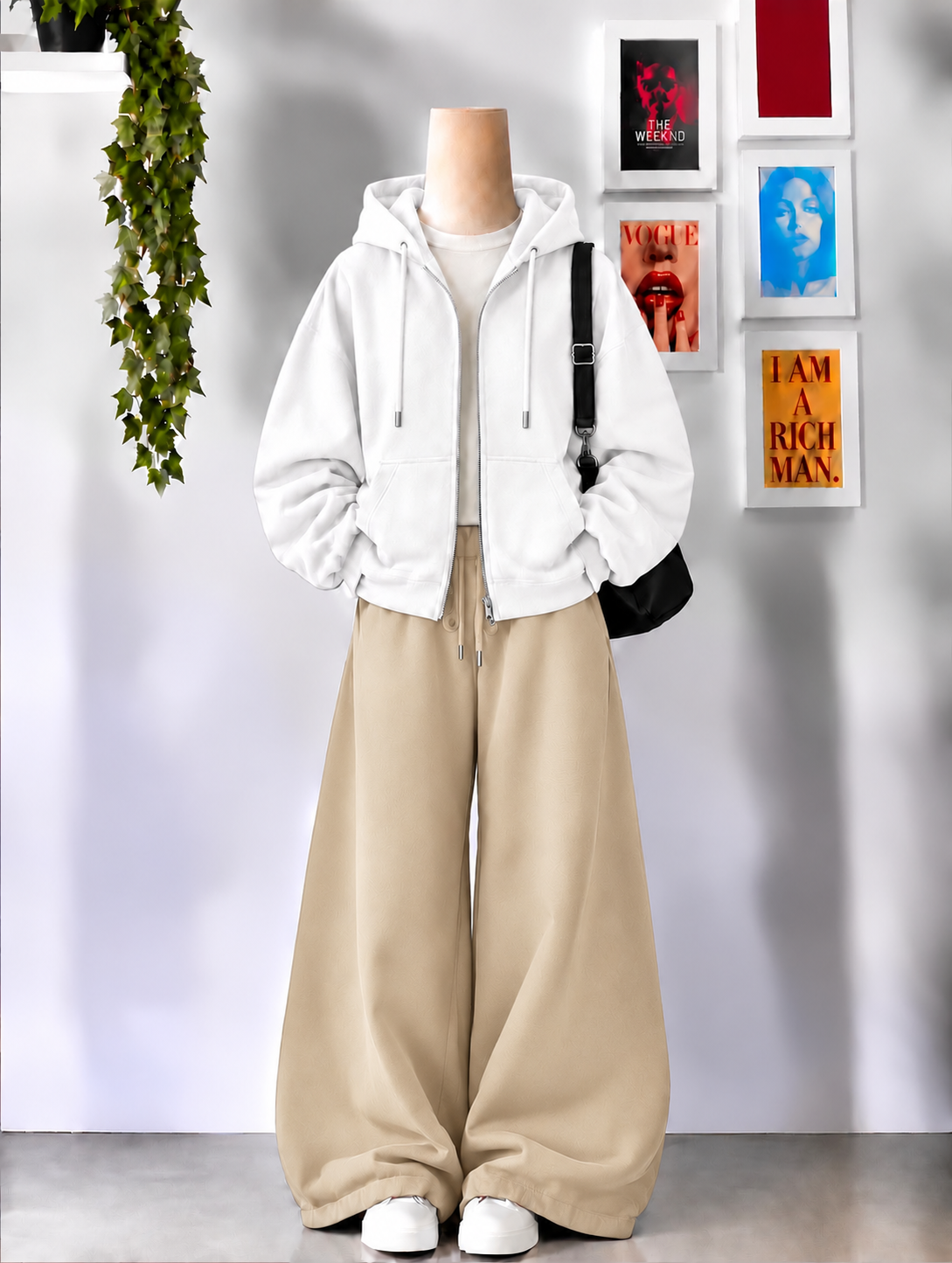 White Zipper + Inner  With Beige Flapper Tracksuit