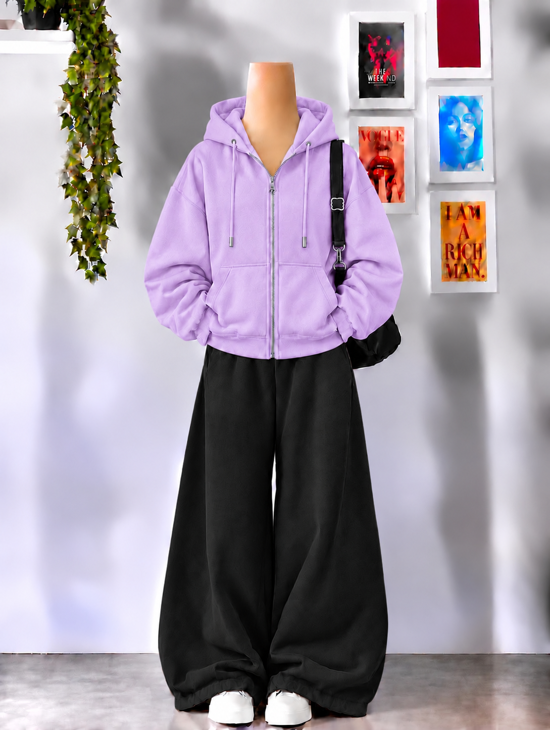 Lilac Zipper With Black Flapper Tracksuit