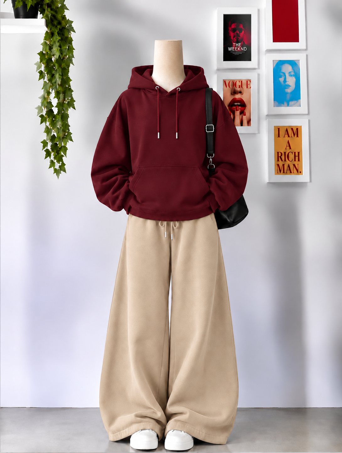 Maroon Hoodie With Beige Flapper Tracksuit