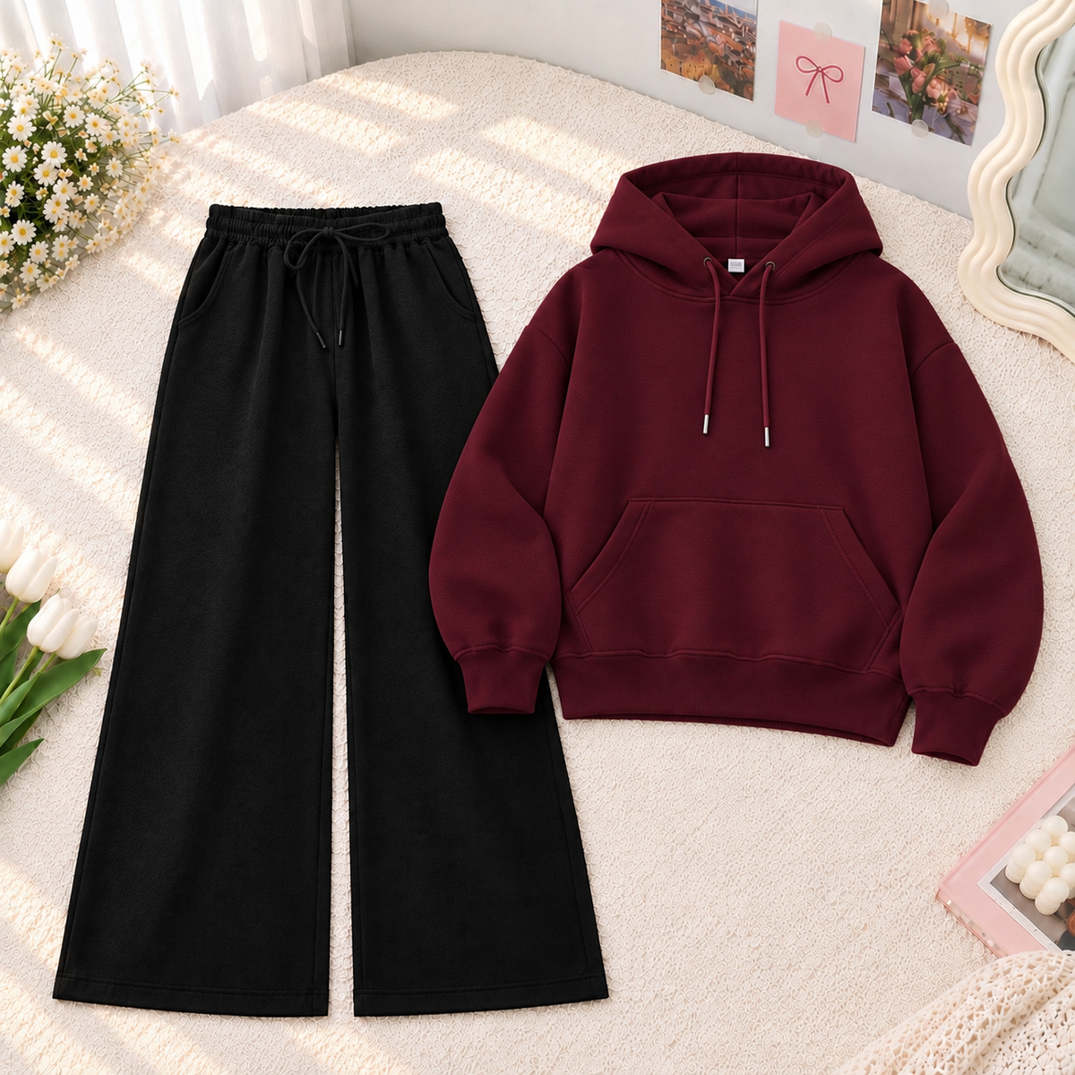Maroon Hoodie With Black Flapper Tracksuit