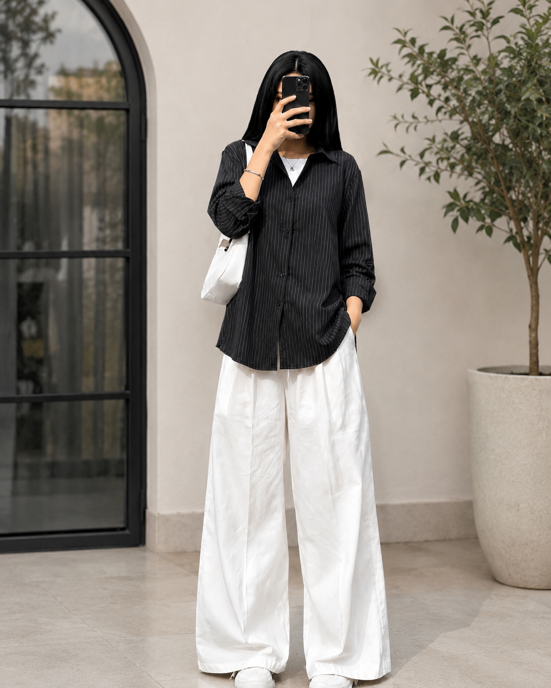 Black Pinstripe Button Down With Flapper Trouser
